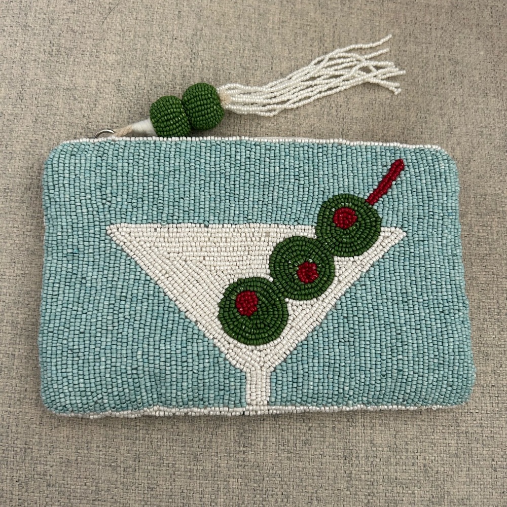 Beaded olive martini pouch clutch
